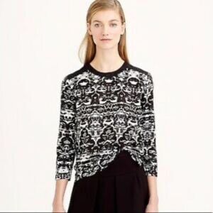 J.Crew Blurred Ikat B&W Top 3/4 Sleeves